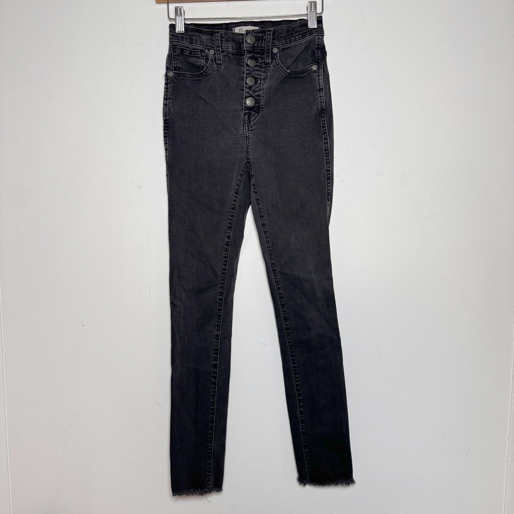 Madewell Skinny Jeans Womens 24 Black 10 High-Rise Button Fly Raw Hem Stretch